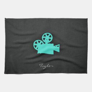 Turquoise; Blue Green Movie Camera Kitchen Towel