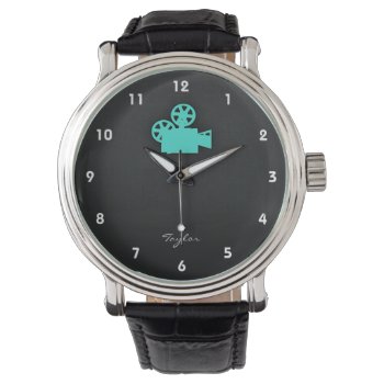 Turquoise; Blue Green Movie Camera Watch by ColorStock at Zazzle