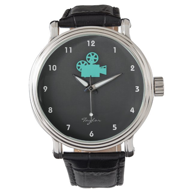 Turquoise; Blue Green Movie Camera Watch (Front)