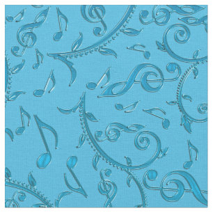 Turquoise Blue Green Music Notes Fabric