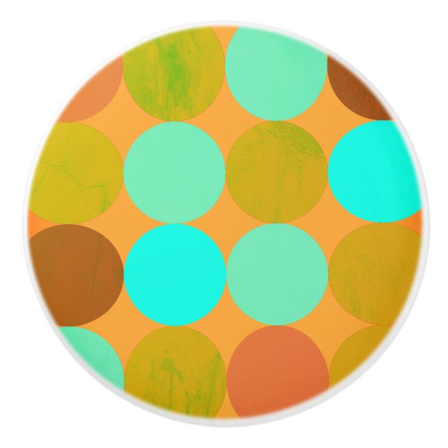 Turquoise Blue Green & Orange Circles Ceramic Knob (Front)