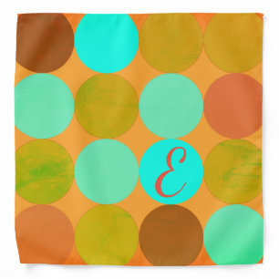 Turquoise Blue Green & Orange Circles Monogram Bandana