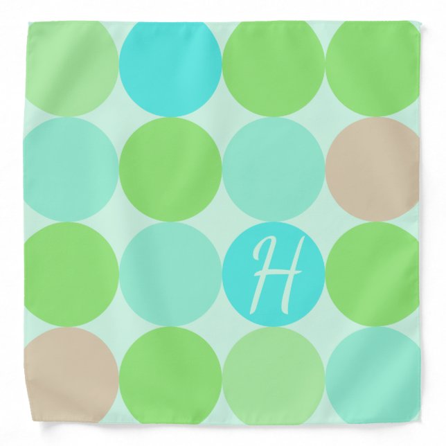 Turquoise Blue Green & Orange Circles Monogram Bandana (Front)