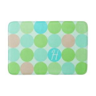 Turquoise Blue Green & Orange Circles Monogram Bathroom Mat