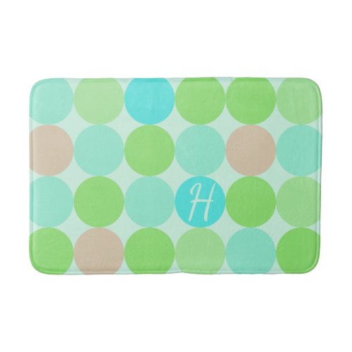 Turquoise Blue Green  Orange Circles Monogram Bathroom Mat