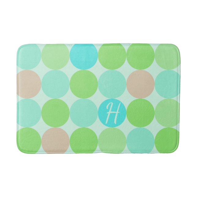 Turquoise Blue Green & Orange Circles Monogram Bathroom Mat (Front)