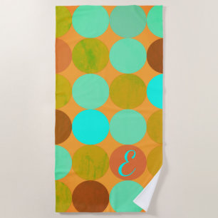 Turquoise Blue Green & Orange Circles Monogram Beach Towel