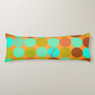 Turquoise Blue Green & Orange Circles Monogram Body Pillow