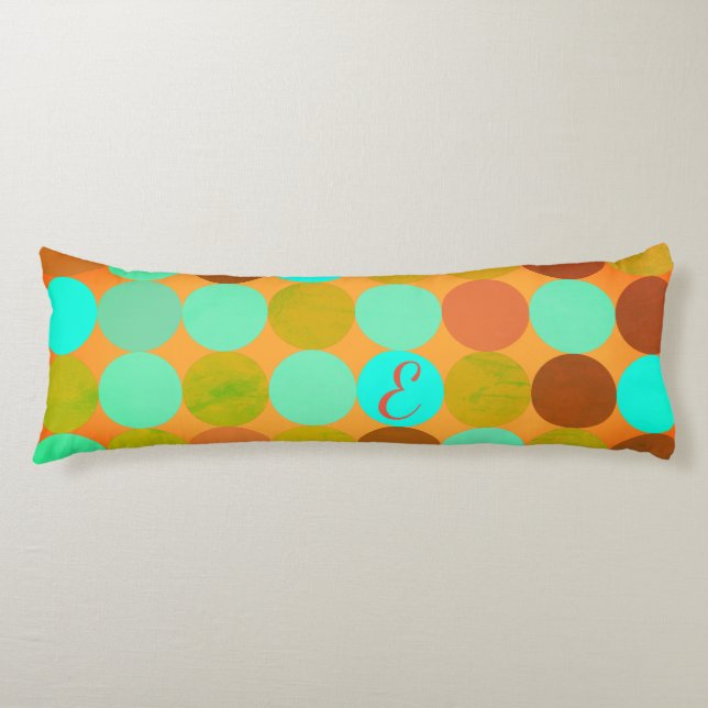 Turquoise Blue Green & Orange Circles Monogram Body Pillow (Front)