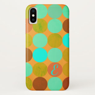 Turquoise Blue Green & Orange Circles Monogram iPhone X Case