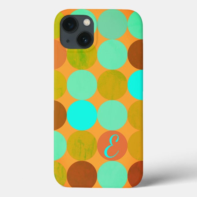 Turquoise Blue Green & Orange Circles Monogram Case-Mate iPhone Case (Back)