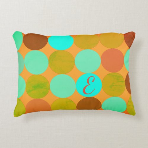 Turquoise Blue Green  Orange Circles Monogram Decorative Pillow