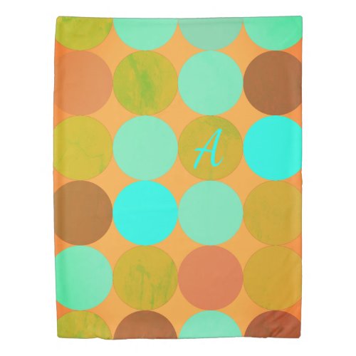 Turquoise Blue Green  Orange Circles Monogram Duvet Cover