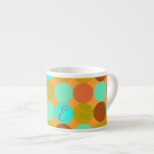 Turquoise Blue Green & Orange Circles Monogram Espresso Cup