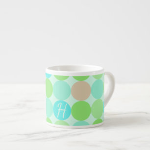 Turquoise Blue Green & Orange Circles Monogram Espresso Cup
