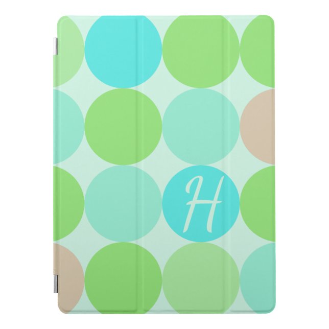 Turquoise Blue Green & Orange Circles Monogram iPad Pro Cover (Front)