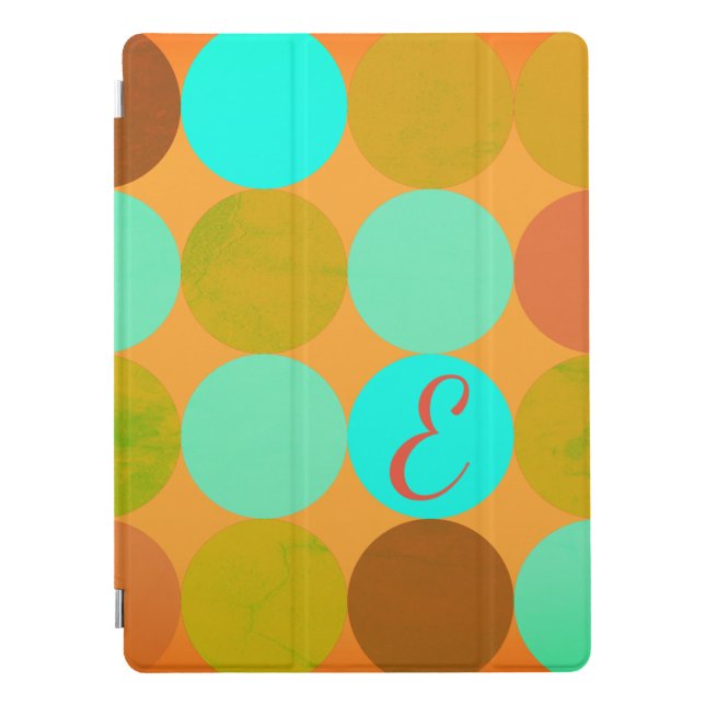 Turquoise Blue Green & Orange Circles Monogram iPad Pro Cover (Front)