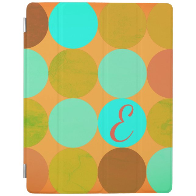 Turquoise Blue Green & Orange Circles Monogram iPad Smart Cover (Front)