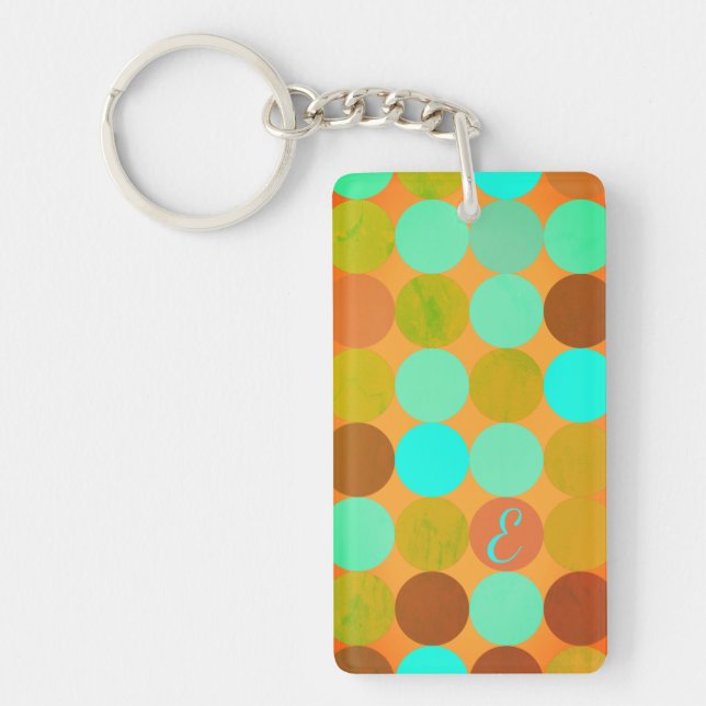 Turquoise Blue Green & Orange Circles Monogram Keychain (Front)
