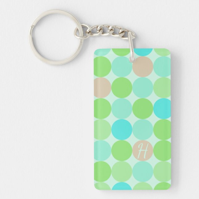 Turquoise Blue Green & Orange Circles Monogram Keychain (Front)