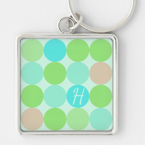 Turquoise Blue Green  Orange Circles Monogram Keychain