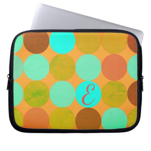 Turquoise Blue Green  Orange Circles Monogram Laptop Sleeve