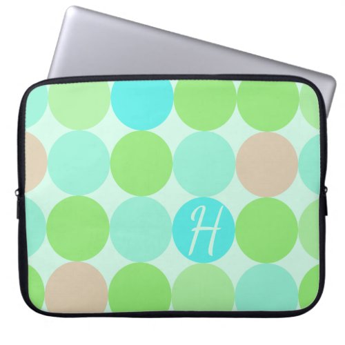 Turquoise Blue Green  Orange Circles Monogram Laptop Sleeve