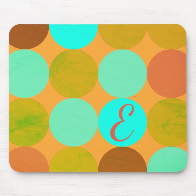 Turquoise Blue Green & Orange Circles Monogram Mouse Pad (Front)