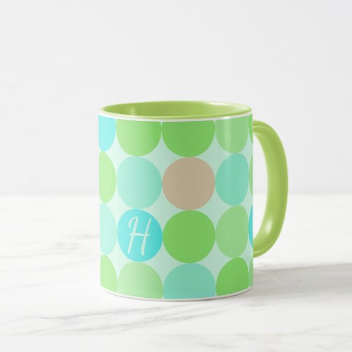 Turquoise Blue Green  Orange Circles Monogram Mug