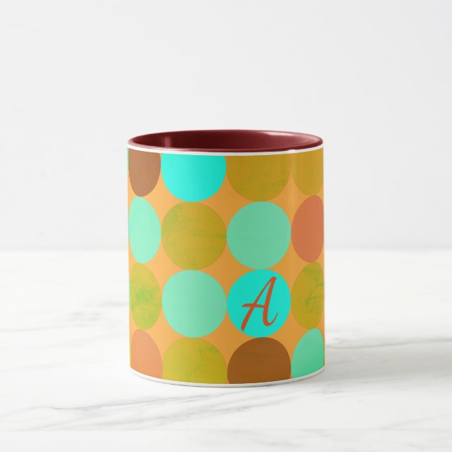 Turquoise Blue Green & Orange Circles Monogram Mug (Center)