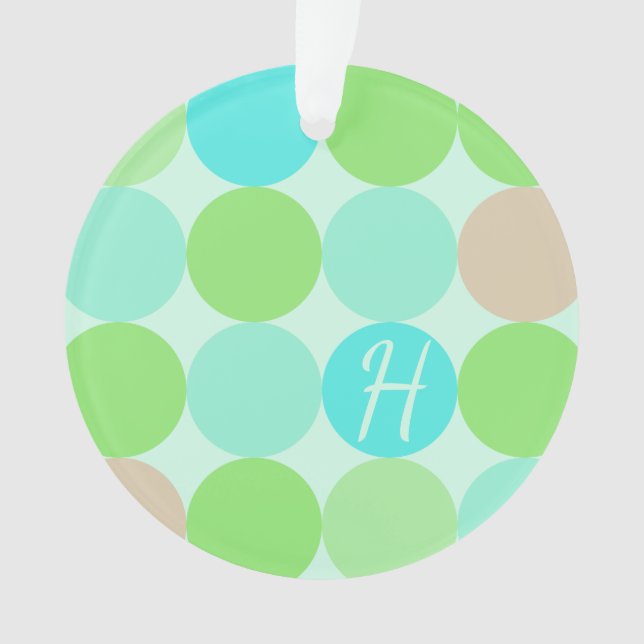 Turquoise Blue Green & Orange Circles Monogram Ornament (Front)