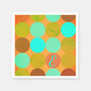 Turquoise Blue Green & Orange Circles Monogram Paper Napkins