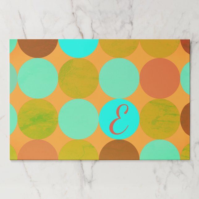 Turquoise Blue Green & Orange Circles Monogram Paper Pad (Front)