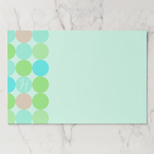 Turquoise Blue Green & Orange Circles Monogram Paper Pad (Front)