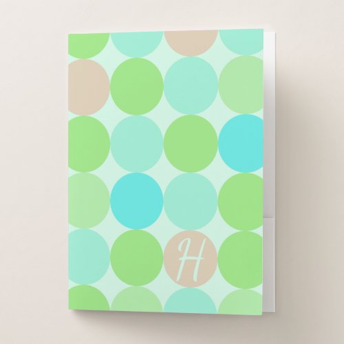 Turquoise Blue Green  Orange Circles Monogram Pocket Folder