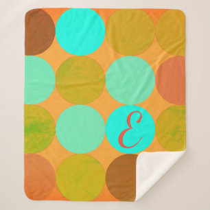 Turquoise Blue Green & Orange Circles Monogram Sherpa Blanket