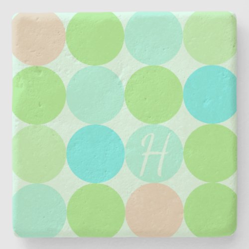 Turquoise Blue Green  Orange Circles Monogram Stone Coaster