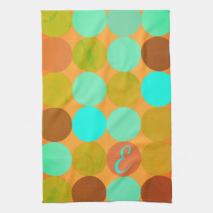 Turquoise Blue Green & Orange Circles Monogram Towel