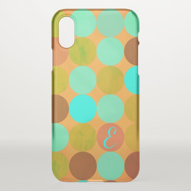 Turquoise Blue Green & Orange Circles Monogram Uncommon iPhone Case (Back)