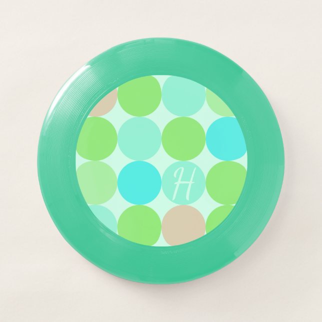 Turquoise Blue Green & Orange Circles Monogram Wham-O Frisbee (Front)