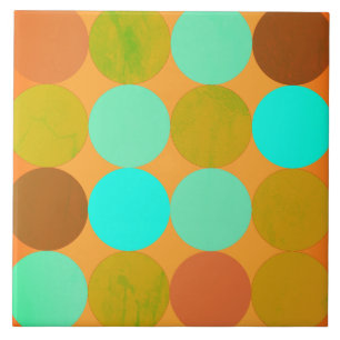 Turquoise Blue Green & Orange Circles Tile