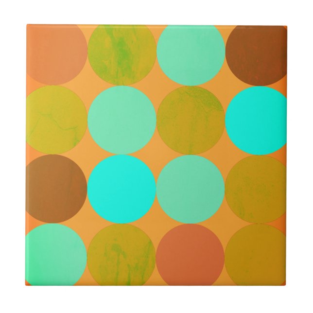Turquoise Blue Green & Orange Circles Tile (Front)