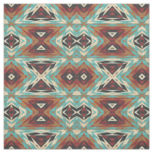 Turquoise Blue Green Orange Tribal Mosaic Pattern Fabric