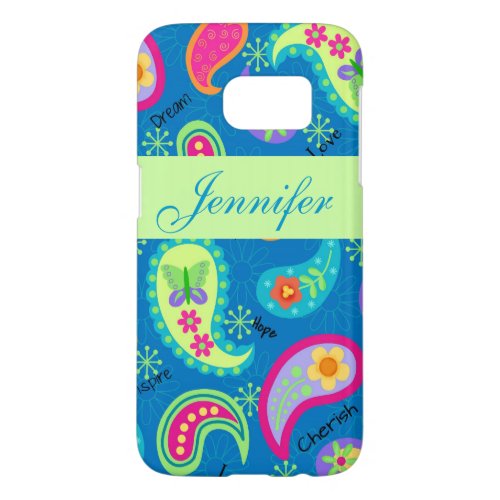 Turquoise Blue Green Paisley Name Personalized Samsung Galaxy S7 Case