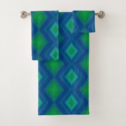 Turquoise Blue Green Pattern Bath Towel Set
