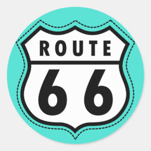 Turquoise, Blue-Green Route 66 Road Sign Classic Round Sticker