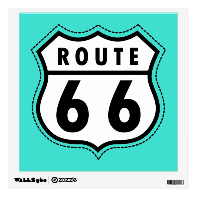 Turquoise, Blue-Green Route 66 Road Sign Wall Decal (Front)