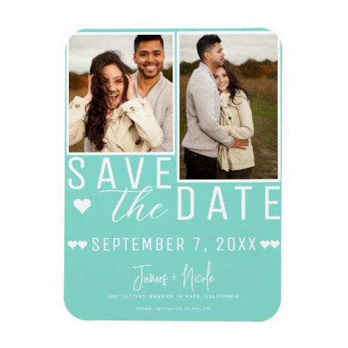Turquoise Blue Green Save the Date 2 Photo Wedding Magnet