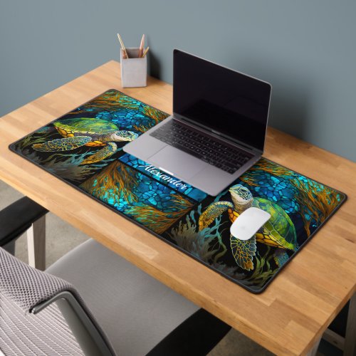 Turquoise Blue Green Sea Turtle Office Desk Mat