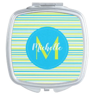 Turquoise blue green simple Stripes Name Monogram